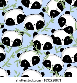 Handgezeichnete, süße Panda mit Bambusgrafik, Vektorgrafik, nahtlose Muster-Stoffdesign