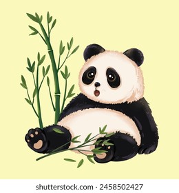 Dibujado a mano panda lindo con bambú al lado