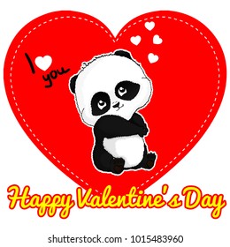 Hand Drawn Cute Panda Bear, vector illustration, Design Postcard St. Valentine's Day.
