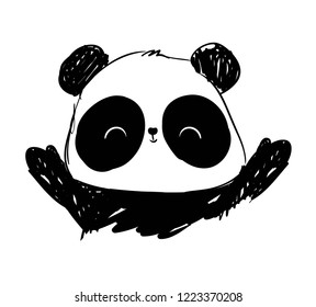 Hand Drawn Cute Panda Bear. 