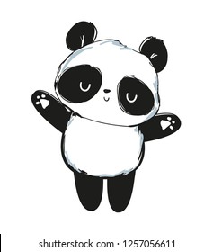 Hand drawn cute panda bear. vector illustration.