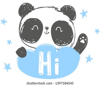 Hand drawn cute panda bear vector illustration. Childish design print for textile.