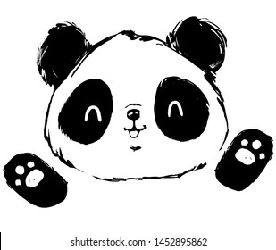 Hand Drawn Cute Panda bear. cartoon character. Children print on t-shirt.  Illustration.