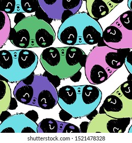 Hand drawn cute panda bear vector illustration. Seamless pattern.