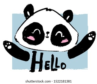 Hand drawn Cute panda bear. Vector illustration. Print design for baby t-shirt.