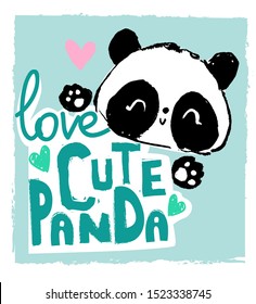 Hand drawn Cute panda bear. Print for children. Textile design trend. Vector illustration. Sketch cartoon character. Handwritten.