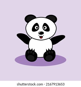 Hand drawn cute panda bear. cartoon character. Children's print on a t-shirt. Illustration. Vector drawing of a panda. Cartoon panda. Cheerful panda in vector.