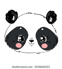 Hand drawn cute panda bear vector illustration, kids print design