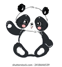 Hand drawn cute panda bear vector illustration, kids print design