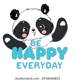 Hand drawn cute panda bear vector illustration, kids print design