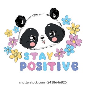 Hand drawn cute panda bear vector illustration, kids print design