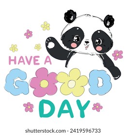 Hand drawn cute panda bear vector illustration, kids print design