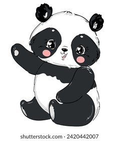 Hand drawn Cute Panda bear vector illustration, kids print design