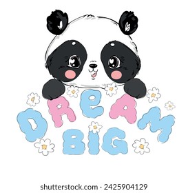 Hand drawn cute panda bear vector illustration, kids print design