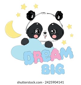 Hand drawn cute panda bear vector illustration, kids print design