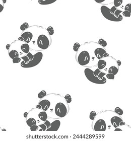 Hand Drawn Cute Panda Bear mother and panda baby seamless pattern vector illustration, Mother day design