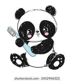 Ilustración vectorial de oso panda lindo dibujado a mano, diseño de impresión para niños