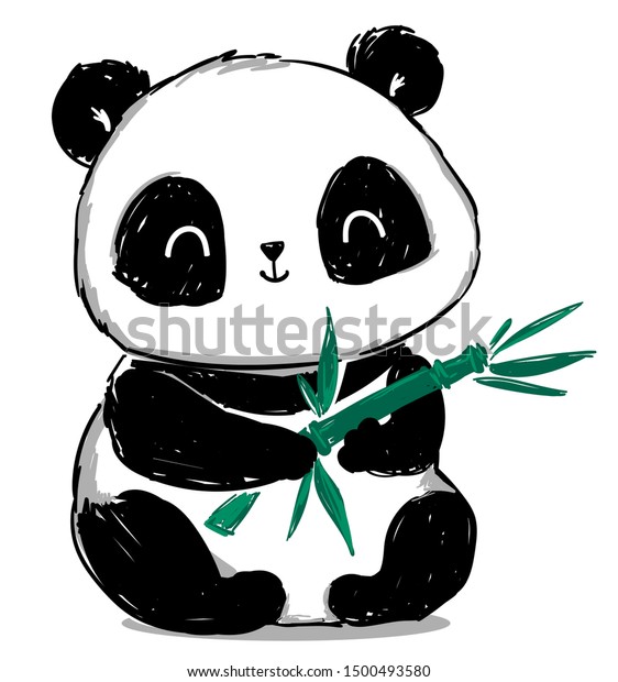 Hand Drawn Cute Panda Bear Bamboo Stock Vector (Royalty Free ...