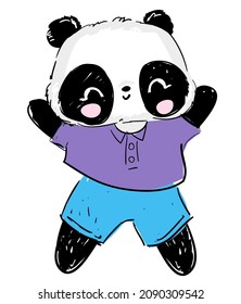 Hand drawn Cute Panda Cartoon Character Isolated on white background vector illustration