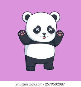 hand drawn cute panda cartoon Illustration 