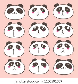 Hand Drawn Cute Panda Characters Set. Vector Illustration.