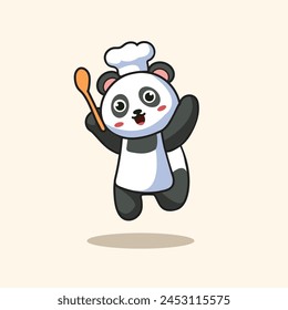 hand drawn cute panda is cooking time with jump vector character for elements, clipart