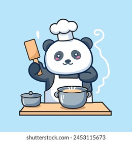 hand drawn cute panda is cooking time vector character for elements, clipart