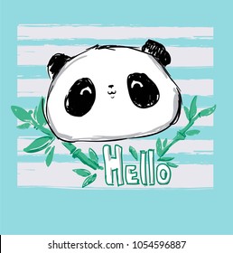 Hand Drawn cute panda drawing vector,  print design panda bear, children print on t-shirt, sketch bear