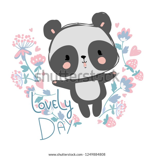 Hand Drawn Cute Panda Flowers Vector Stock Vector (Royalty Free) 1249884808