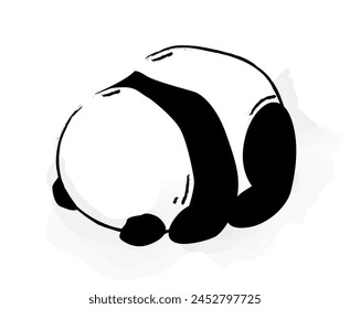 Hand drawn Cute Panda. Funny doodle sticker with black and white Asian bear lying or tumbling. Sketch with animal for printing on fabric. Cartoon flat vector illustration isolated on white background