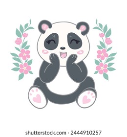Hand drawn Cute panda. Handwritten - Sweet Cute. Vector illustration.