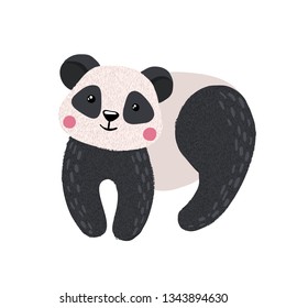 Hand drawn cute panda isolated on white background. Wild animal. Vector illustration.