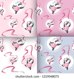 Hand drawn cute panda with pattern vector set - Trendy scandinavian vector background.  Vector