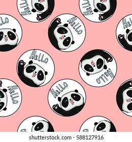 Hand drawn cute panda pattern seamless 