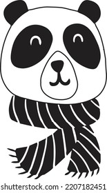 Hand Drawn cute panda and scarf illustration isolated on background