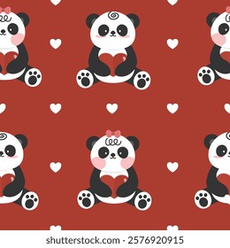 Hand drawn cute panda seamless pattern. Suitable for use for children's and baby product, backdrop, wrapping paper, and also printed on fabrics for clothes, t-shirts, blankets, textiles, etc