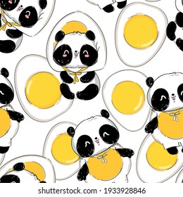 Hand drawn cute panda wearing egg costume vector illustration