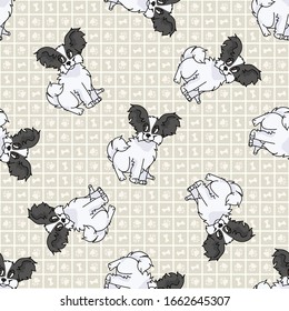 Hand drawn cute papillon breed puppy dog seamless vector pattern. Purebred pedigree puppy domestic dog on paw background. Dog lover toy spaniel pet all over print. Kennel pooch. EPS 10. 