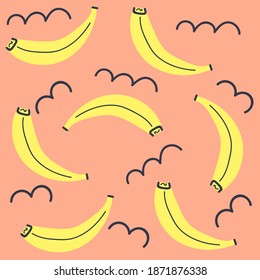 Hand drawn cute pattern of bananas. Flat illustration. Childish modern design.