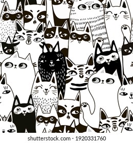 Hand drawn cute pattern grey cats