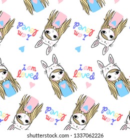 Hand drawn cute pattern for t shirt printing