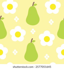 Hand drawn cute pear seamless pattern. Suitable for use for wallpaper, backdrop, wrapping paper, fabrics, textile, packaging, etc