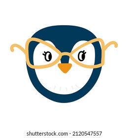 Hand drawn cute penguin head. Funny childish vector illustration isoalted on white background