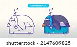 hand drawn cute penguin sleep on ice illustration coloring book for children to fill in