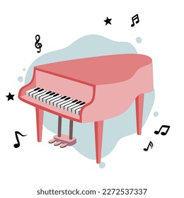 hand drawn cute piano in cartoon style.