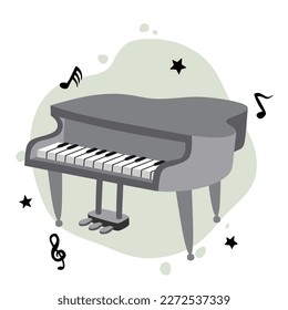 hand drawn cute piano in cartoon style.