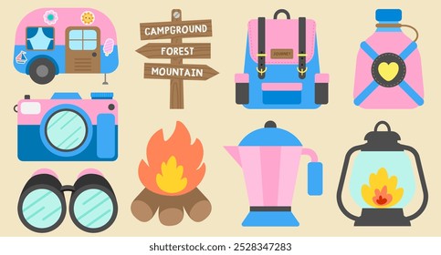 Hand Drawn cute picnic camping Elements