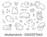 Hand drawn cute pig, pigs doodle style, cute pig cartoon