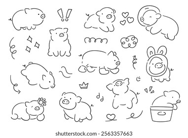 Hand drawn cute pig, pigs doodle style, cute pig cartoon