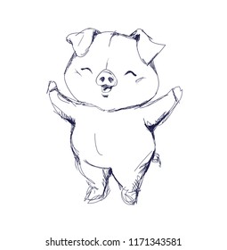 Hand Drawn Cute Pig Vector Illustration